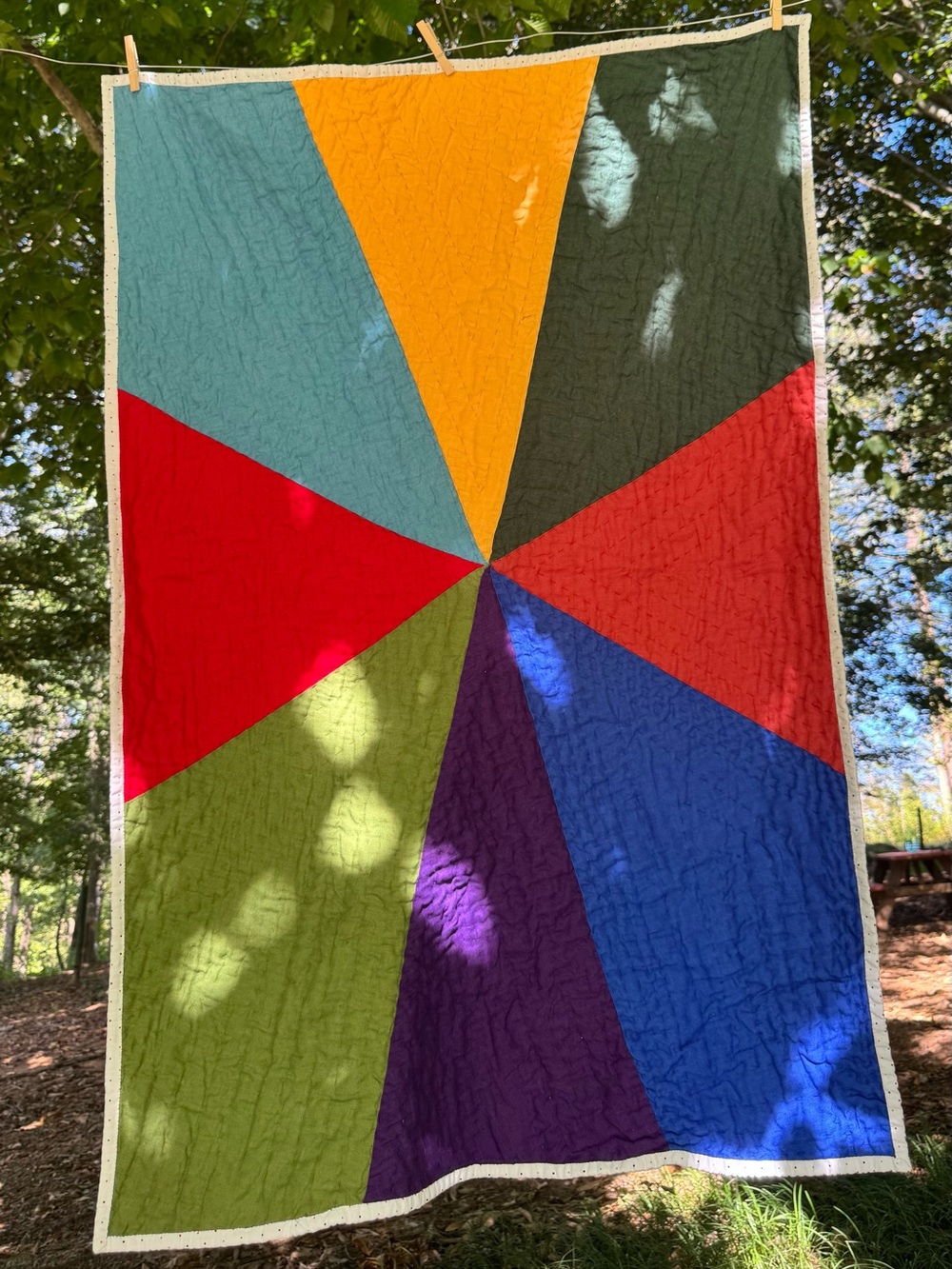 Handmade Vibrant Multicolor Wheel Patchwork Quilt